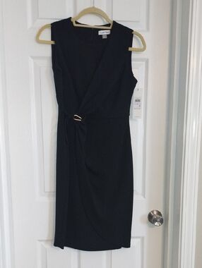 Calvin Klein Black Sleeveless Midi Dress with Twist Ring Detail